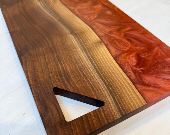 Featured listing image: Double Sided Beautiful Rich Black Walnut w/ Sparkling Merlot Swirled Epoxy Charcuterie BoardCheese Board