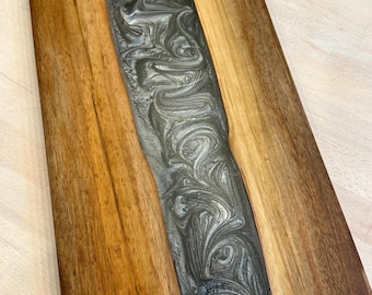 Chunky Large Black Walnut & “Graphite Gray” Swirl Charcuterie. Soft Rounded Edges and Rubber Feet