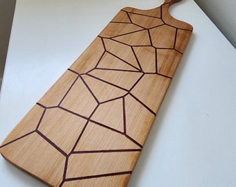 Cedar Paddle with Epoxy Inlay of Abstract Lines. Serving Tray or Charcuterie Board. Food Safe