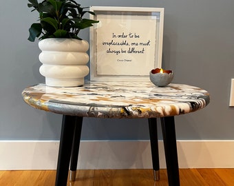 Modern Swirl Fluid Acrylic Paint/Epoxy Resin Coffee/End Table with Hairpin Legs