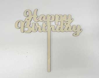 Natural Basswood Happy Birthday Cake Dessert Topper - Birthday cake topper, Happy Birthday cake topper, Cake topper Birthday