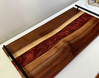 Beautiful Rich Black Walnut w/ Satin Coffee Swirled Epoxy - XL Large Charcuterie Cheese Serving Board