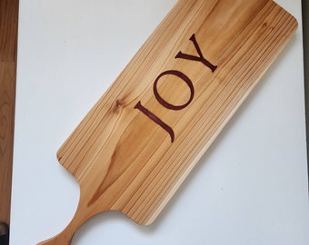 Cedar Paddle with Epoxy Inlay of "JOY". Serving Tray or Charcuterie Board. Food Safe