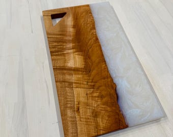 Sapphire Ghost Blue Swirl with Curly Maple Charcuterie Board Cheese Board