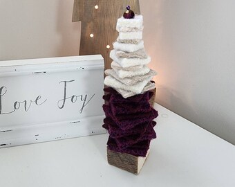 Bead Topped Hand Felted Christmas Tree with Reclaimed Wood Base.