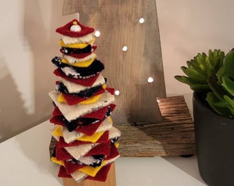 Bead Topped Hand Felted Christmas Tree with Reclaimed Wood Base.