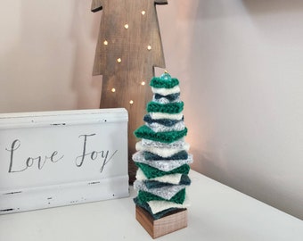 Bead Topped Hand Felted Christmas Tree with Reclaimed Wood Base.
