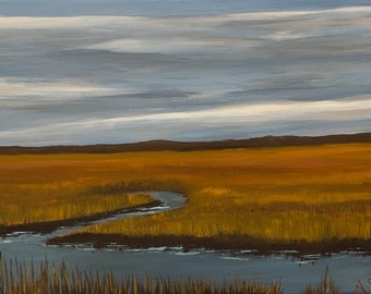 Acrylic Landscape Painting "Marsh on a Cloudy Day" (Prints Available)