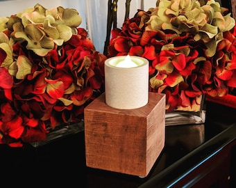 Single Black Walnut Cube w/ Concrete Votive & Battery Flicker Motion Flame