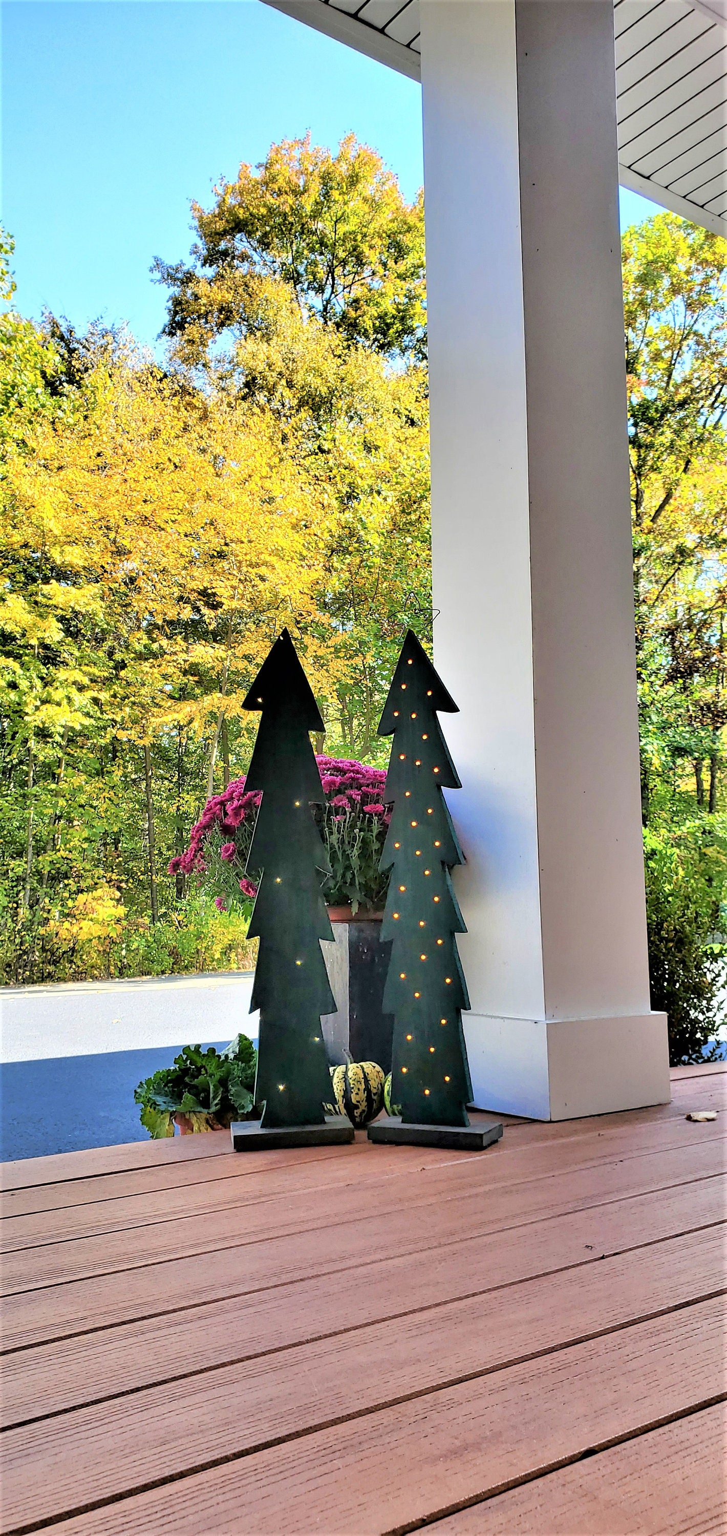 Green Lighted Wood Christmas Tree, Hand Made, PlugIn Inserted Lights or Battery Wrapped LED