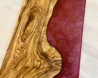 Double Sided Imported Olive Wood w/ Red Sunset Swirl Charcuterie.