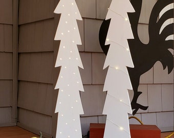 White Washed Lighted Wood Christmas Tree with Reclaimed Barn Wood Base,  Plug-In Inserted Lights or Battery Wrapped LED - FREE Shipping