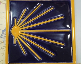 Azulejo cerámico Camino de Santiago - Diseño de concha marina 15 x 15 cm - Auténtico azulejo cerámico