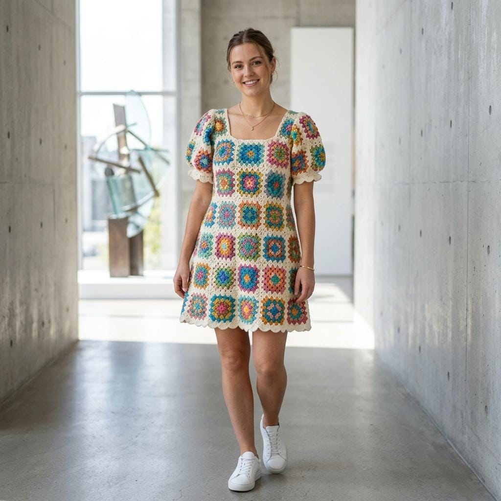 Puff Flower Dress Crochet