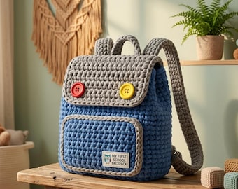 Crochet Backpack Pattern, Child School Bag,   Bulky Yarn bag, Crochet School Bag, Instant Download, DIY bag pack