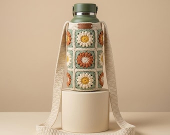 Crochet Water Bottle Holder, Granny Square Water Bottle, Cross Body Water Bottle Holder, Easy Crochet Water Bottle Carrier