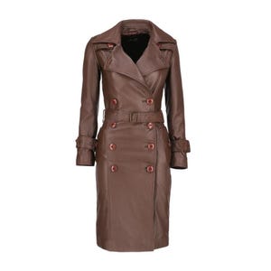 Brown Leather Trench Coat, Vintage Style Double Breasted Duster, Full Grain Leather