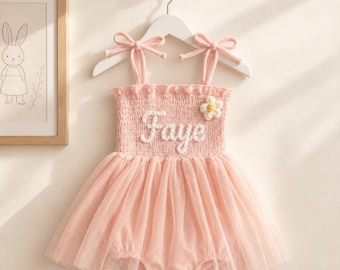 Stilvolles personalisiertes Tutu-Kleid, Pfirsich-Ton-Handstickerei, Kuchen-Smash-Foto-Kleidung