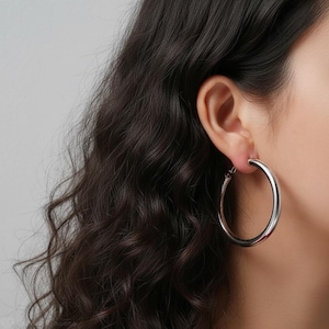 925 Sterling Silver Filled Classic Big Tube Thick Hoop Earrings 5cm bild 4