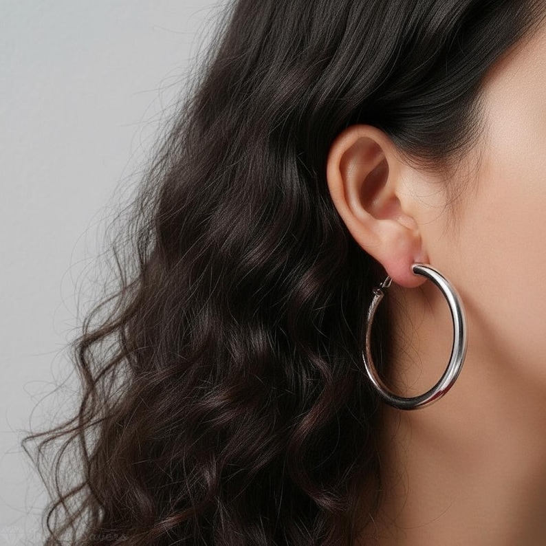 925 Sterling Silver Filled Classic Big Tube Thick Hoop Earrings 5cm bild 4