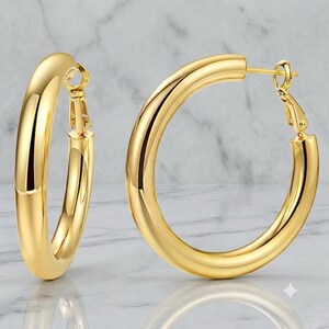 925 Sterling Silver Filled Classic Big Tube Thick Hoop Earrings 5cm Gold Plated