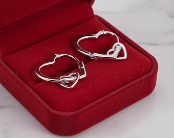 925 Silver Filled Heart Hoop Earrings, Minimalist Dainty Love Earrings, Gift for Her Jewelry