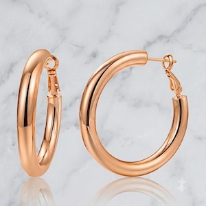 925 Sterling Silver Filled Classic Big Tube Thick Hoop Earrings 5cm Rose Gold Plated