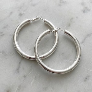 925 Sterling Silver Filled Classic Big Tube Thick Hoop Earrings 5cm bild 3
