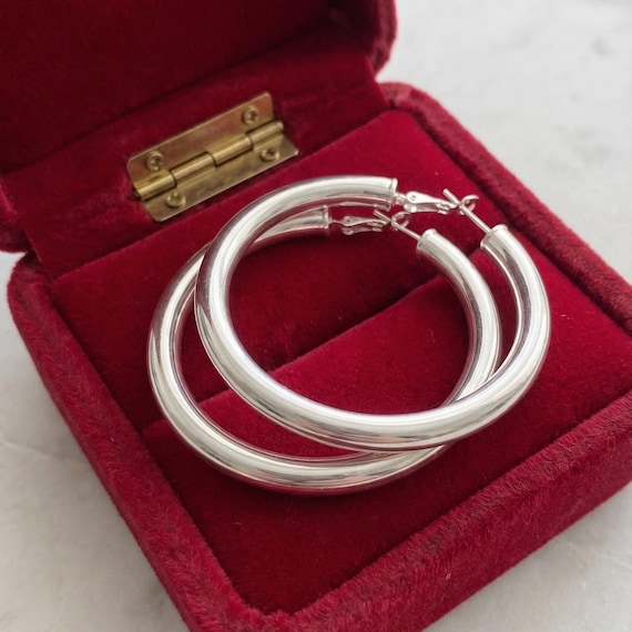 925 Sterling Silver Filled Classic Big Tube Thick Hoop Earrings 5cm