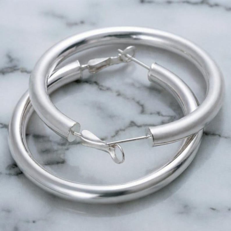 925 Sterling Silver Filled Classic Big Tube Thick Hoop Earrings 5cm bild 2