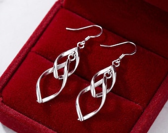 925 Sterling Silver Filled Twisted Drop Earrings Elegant Dangle Jewelry Gift for Women
