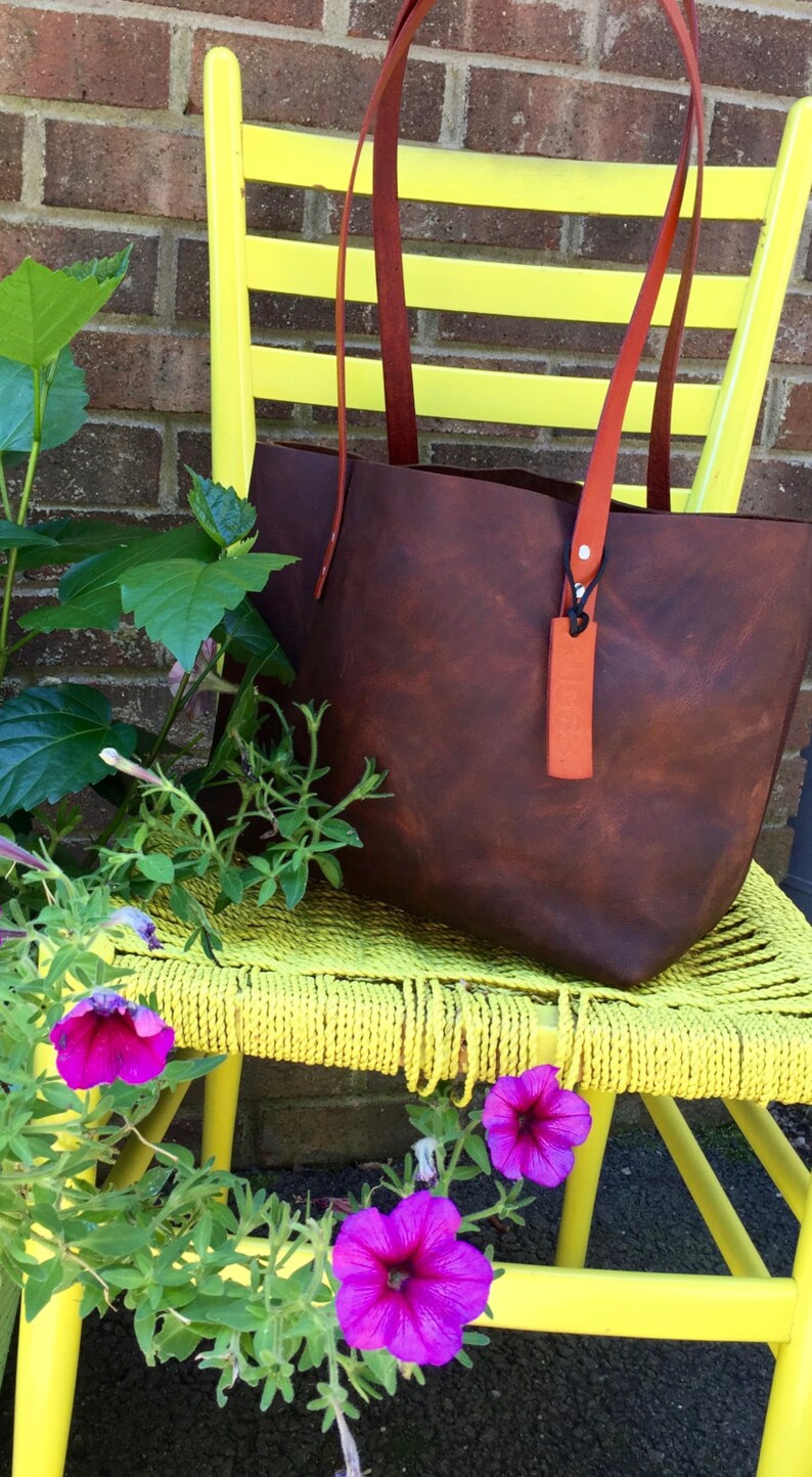 Brown Leather Bag Brown Leather Tote Leather Handbag Etsy