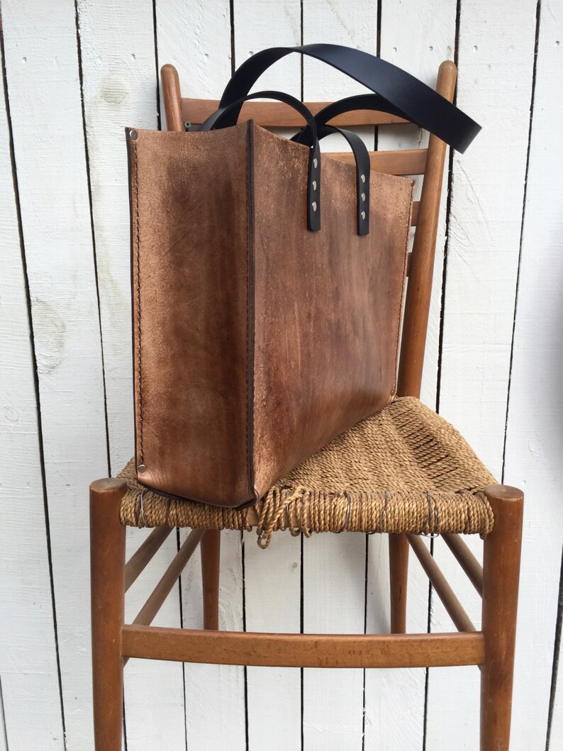 Distressed Leather Tote Distressed Leather Oak Tote Leather Etsy