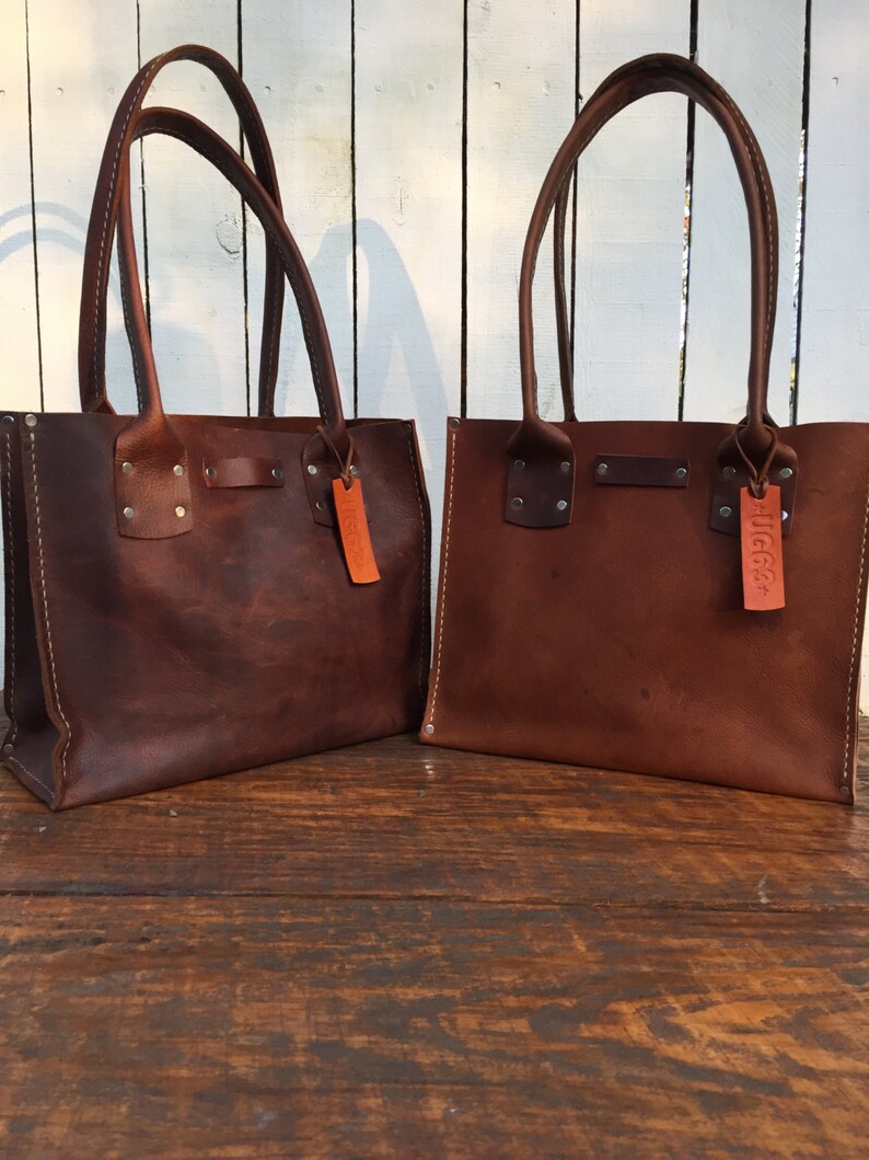 small brown leather tote bag