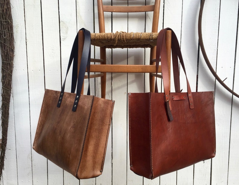Distressed Leather Tote Distressed Leather Oak Tote Leather Etsy