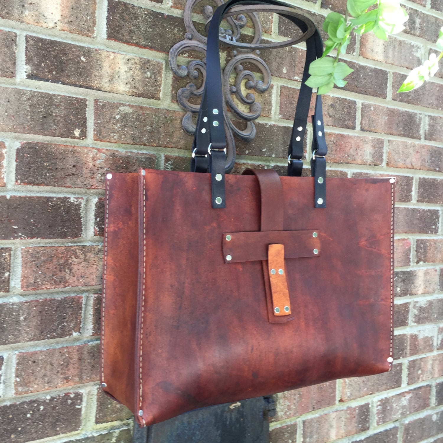 Leather Tote Oak Saddle Tote Leather Handbag Hobo Bag Etsy
