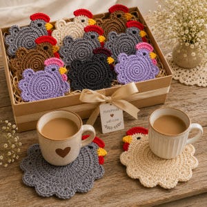 Chicken Coaster Crochet Pattern | Farmhouse Chicken Cup Coaster | Easy Kitchen Decor | Instant Download