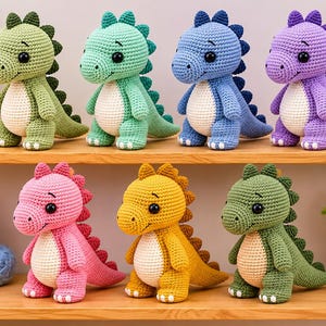 Dinosaurs Crochet Pattern PDF, Dino Plushie, Amigurumi Toy Tutorial, Low Sew Beginner Project