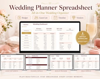 Wedding Planner Spreadsheet Google Sheets, Wedding Budget Tracker, Guest List & RSVP Manager, Seating Chart Template, Editable