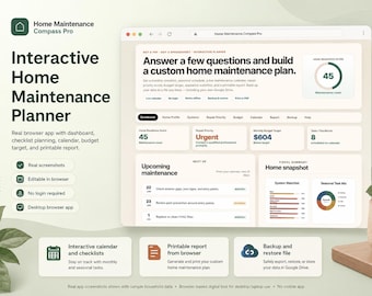 Home Maintenance Checklist, Seasonal Home Planner, New Homeowner Schedule, Interactive Browser Tool