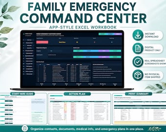 Family Emergency Command Center | Emergency Binder Excel & Google Sheets Template, Medical Info, Contacts, Documents Planner