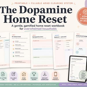 ADHD Cleaning Planner Bundle: Fillable Gamified Home Reset Workbook, Printable PDF