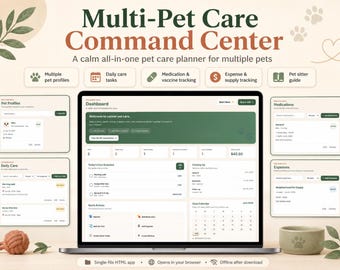 Digital Pet Care Planner App: Multi-Pet Health Records, Meds, Vaccines & Sitter Guide