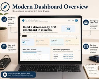 New Driver Checklist & First Car Glove Box Emergency Packet | Teen Driver Gift | Car Maintenance Tracker + Reminders | Interactive Tool