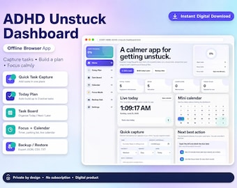 Simple Task Dashboard, Digital Task Planner, To Do List Tracker, Productivity Planner, ADHD Friendly Focus Tool, Printable Planner