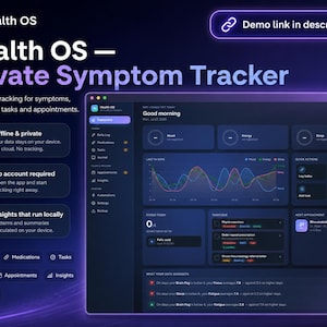 Private Symptom Tracker App, Medication Log, Health Journal, Doctor Report — Offline HTML Download