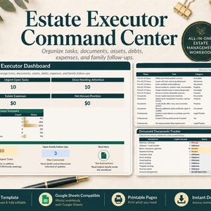 Estate Executor Organizer, After Death Checklist, Probate & Estate Settlement Binder, End of Life Planner, Printable + Google Sheets