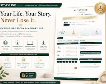 Life Story Workbook, Memory Book Template, Family History Keepsake, Editable Excel Dashboard + Browser App - Bundle