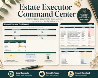 Estate Executor Organizer, After Death Checklist, Probate & Estate Settlement Binder, End of Life Planner, Printable + Google Sheets