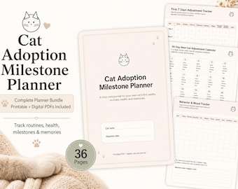 New Cat Owner Planner Printable PDF, Cat Adoption Checklist, Kitten Care Journal, Cat Health & Vaccine Record, Pet Care Organizer